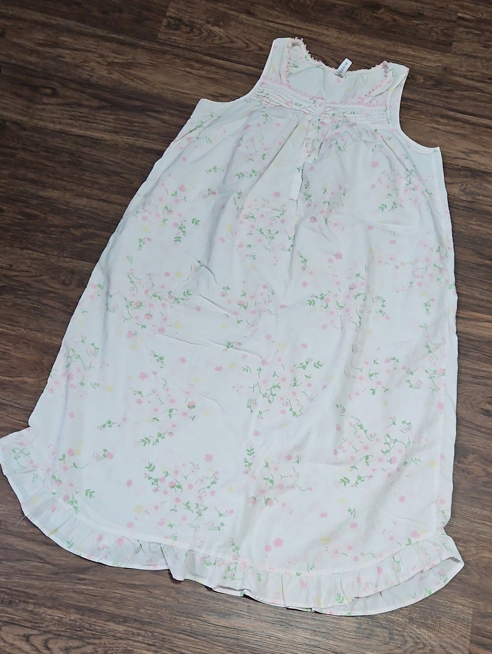 Adonna Vintage White Nightgown with Pink Floral Print, Women's Size Large